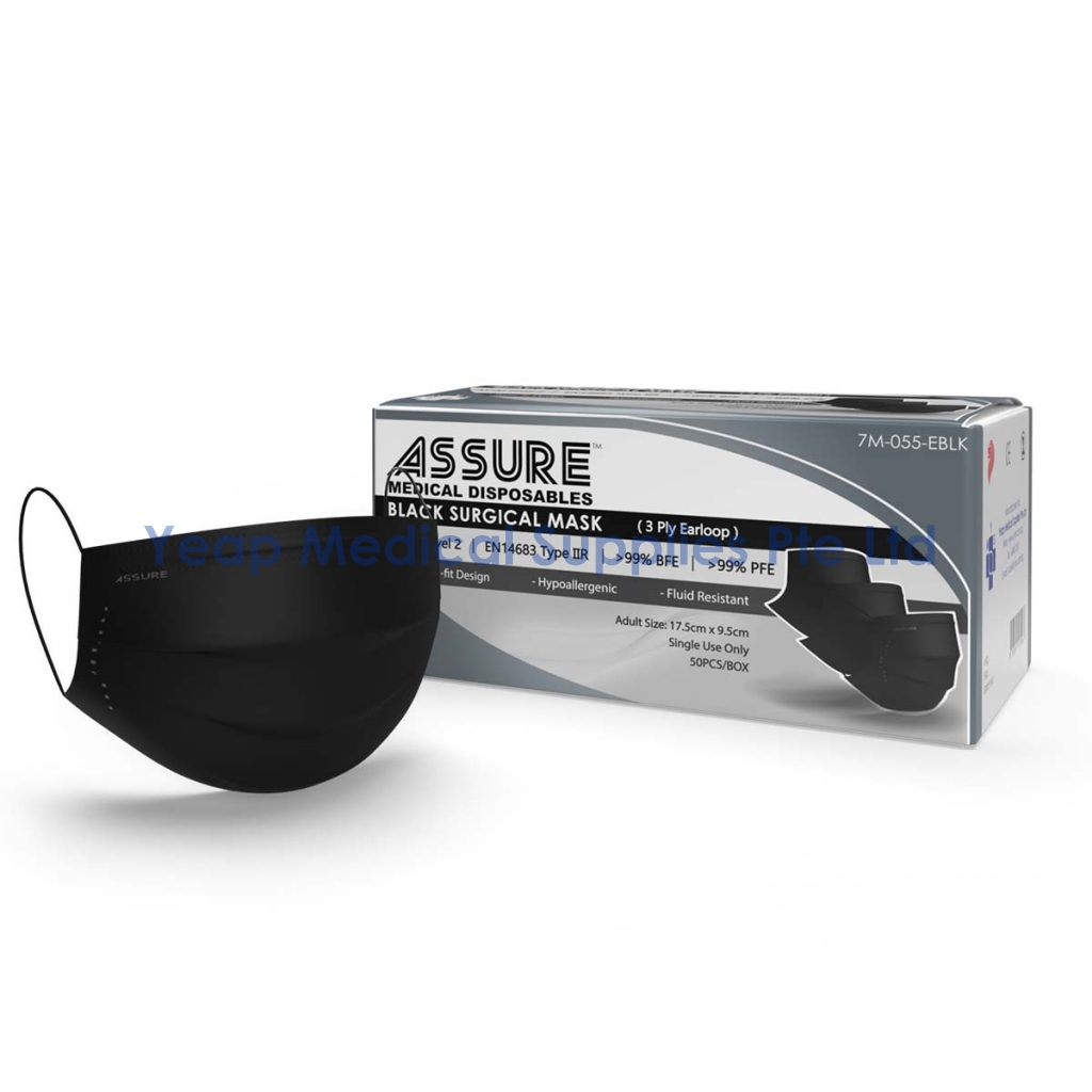 Surgical Black Mask | ASSURE Medical Disposables | 99% BFE | - Yeap Medical
